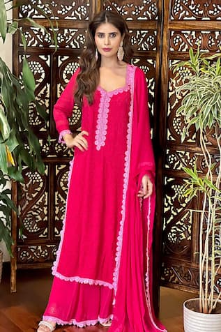 LABEL AISHWARYRIKA Floral Chikankari Kurta Palazzo Set 