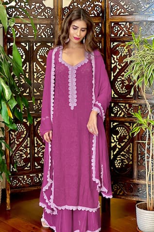 LABEL AISHWARYRIKA Floral Chikankari Kurta Palazzo Set 