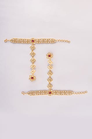 Gold Polki & Kundan Haathphool Set 