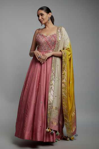 Loka By Veerali Raveshia Floral Gota Mirror Embroidered Anarkali Set 