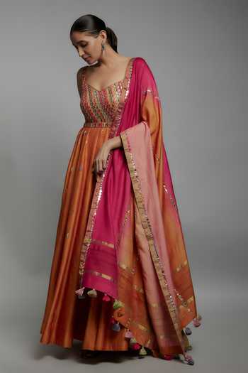 Loka By Veerali Raveshia Embroidered Orange Anarkali Set 