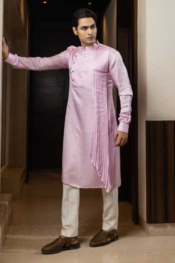 Yoseba Pleated Linen Kurta & Pant Pyjama Set 