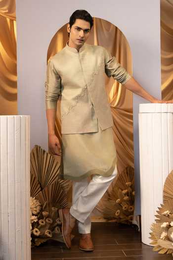 Yoseba Embroidered Green Bundi Kurta Set 