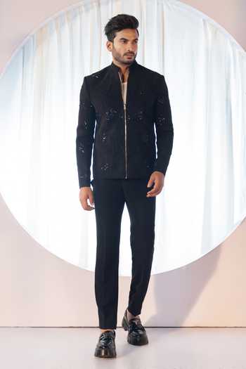 Yoseba Black Embroidered Bomber Jacket & Trouser Set 