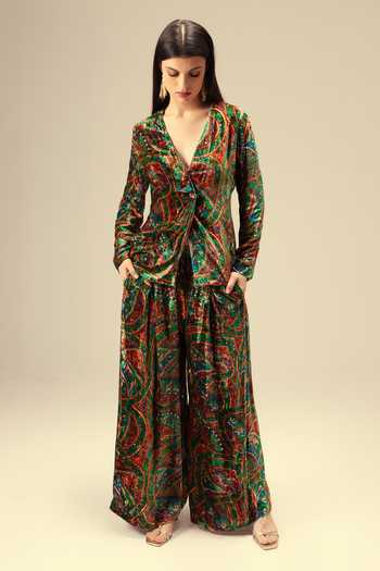 Reena Sharma Abstract Printed Jacket & Flared Pant Set 