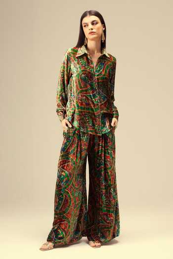 Reena Sharma Ethnic Print Green Shirt & Pant Set 