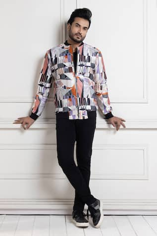 Smriti by Anju Agarwal Multi Color Abstract Print Bomber Jacket 