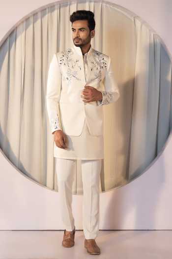 Yoseba Ivory Embroidered Bandhgala & Trouser Set 
