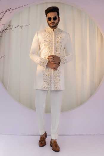 Yoseba Ivory Zardozi Embroidered Achkan & Trouser Set 