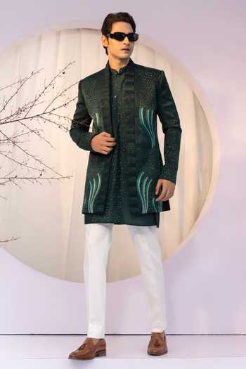 Yoseba Wave Embroidered Jacket Kurta Set 