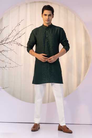 Yoseba Emerald Green Embroidered Kurta & Pant Set 