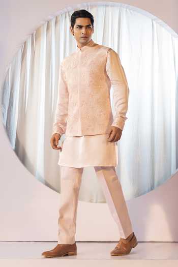 Yoseba Tonal Blossom Embroidered Bundi Kurta Set 