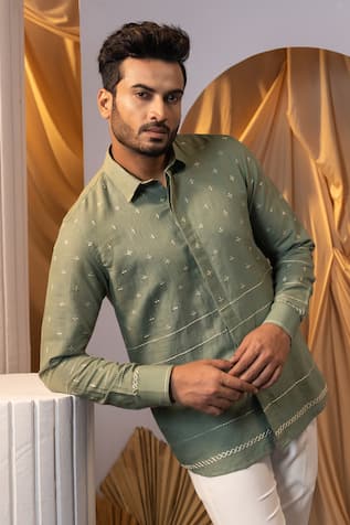 Grey Thread Embroidered Casual Shirt 