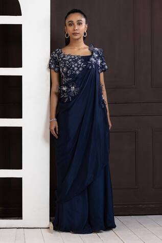 Smriti By Anju Agarwal Bloom Applique Embroidered Blouse & Pant Set 