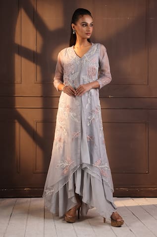 Smriti by Anju Agarwal Asymmetric Embroidered Jacket & Dress Set 