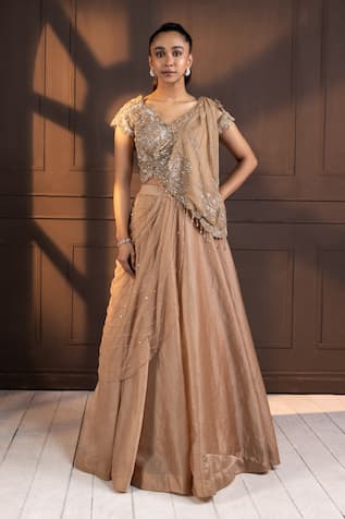 Smriti by Anju Agarwal Embroidered Draped Lehenga Set 