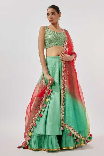 Loka By Veerali Raveshia Teal Green Embroidered Blouse Sharara Set 