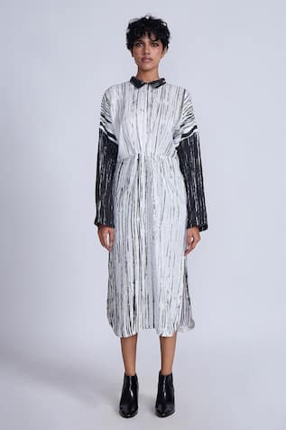 Advait Taki Tani Stripe Print Gathered Dress 