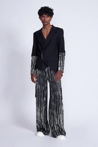 Black Stripe Printed Blazer 