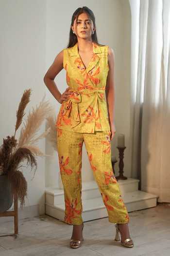 Label Flamingo By Vrinda Lime Lily Waist Coat & Pant Set 