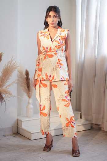 Label Flamingo By Vrinda Misty Lily Waist Coat Set 