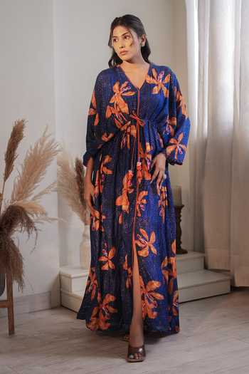 Label Flamingo By Vrinda Royal Blue Lilly Pleated Kaftan 