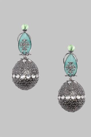 Nayaab By Sonia Aqua Stone & Polki Drop Earrings 
