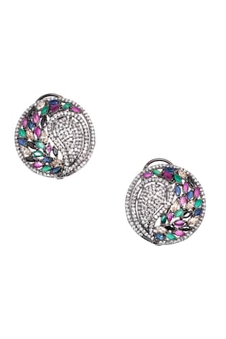 Nayaab By Sonia Forest Mossy Circular Stud Earrings 