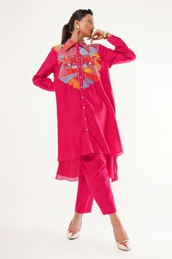 Jajaabor Floral Cutwork Pink Kurta & Pant Set 