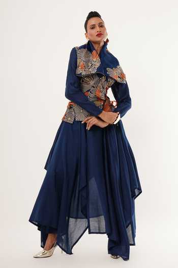 Jajaabor Floral Angarkha Jacket Pant Set 