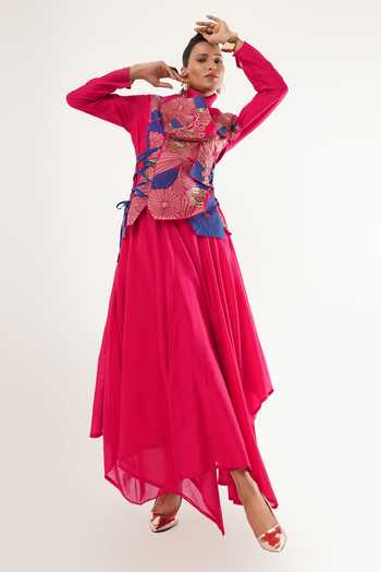 Jajaabor Floral Cutwork Angarkha Jacket Set 
