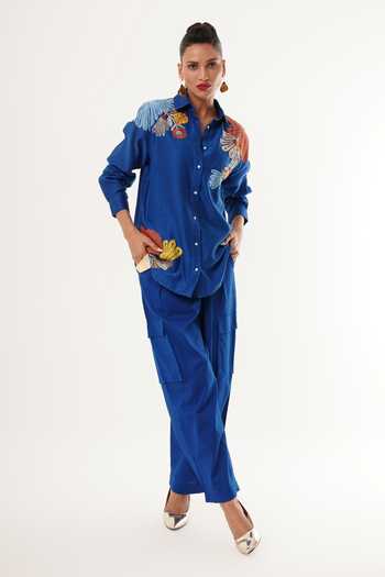 Jajaabor Floral Embroidered Shirt & Cargo Pant Set 
