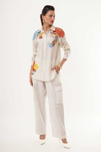 Jajaabor Floral Embroidered Shirt & Cargo Pant Set 