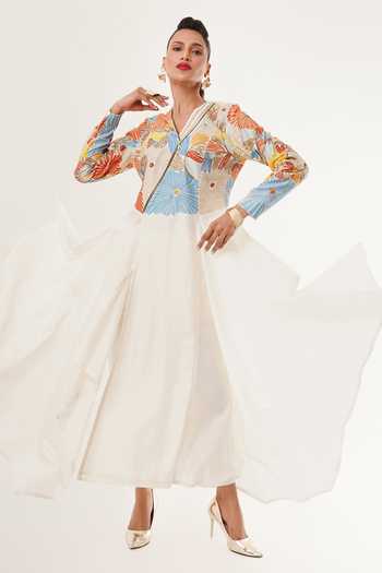 Jajaabor Floral Applique Asymmetric Kurta Set 