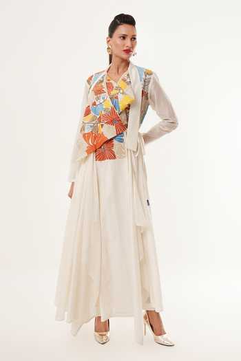 Jajaabor Floral Applique Angarkha & Pant Set 