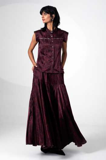 MADDER MUCH Wine Abstract Print Top & Skirt Set 