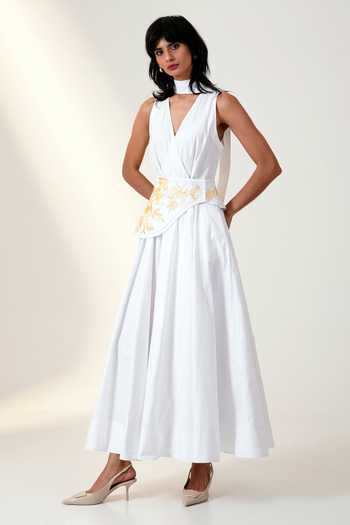 MADDER MUCH White Halter Neck Maxi Dress & Corset Belt 