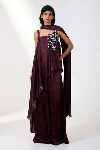 MADDER MUCH Brown Abstract Print Layered Jumpsuit 