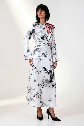 MADDER MUCH Bloom Print Wrap Top & Column Skirt 