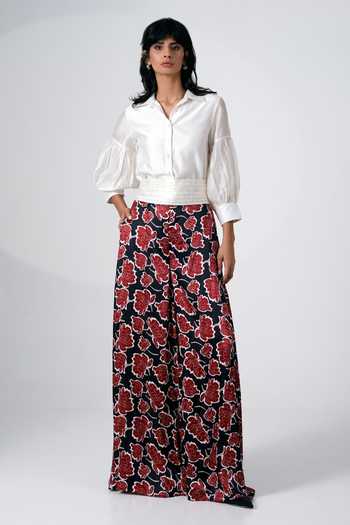 MADDER MUCH White Balloon Sleeve Shirt & Floral Skirt Set 