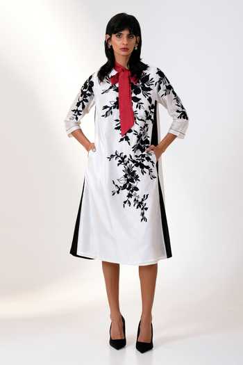 MADDER MUCH Black & White Floral Print Midi Dress 