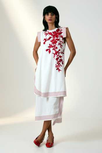 MADDER MUCH Asymmetric Floral Embroidered Dress 