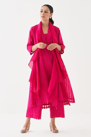 Rani Pink Stripe Kaftan Pant Set 