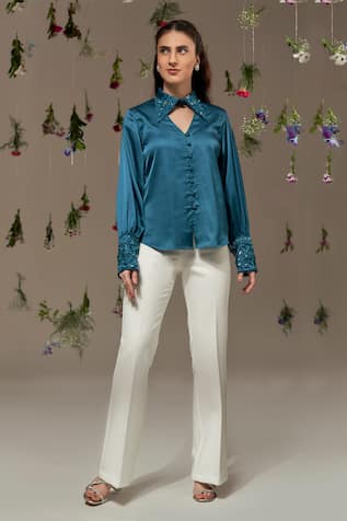 Rimple Agrawal Bead Embroidered Liquid Satin Shirt 