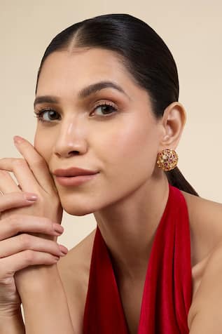 Pink Crystal Embellished Stud Earrings 
