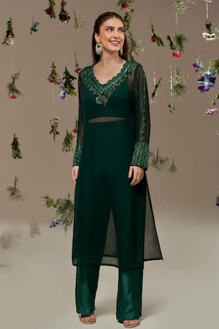 Rimple Agrawal Green Sheer Embroidered Kurta Set 
