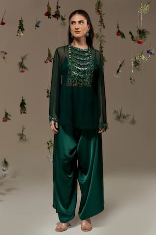 Rimple Agrawal Cutdana Sequin Embroidered Tunic Pant Set 