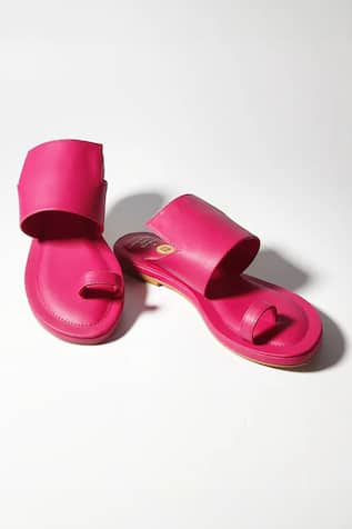 Pink Faux Leather Kolhapuri Flats 