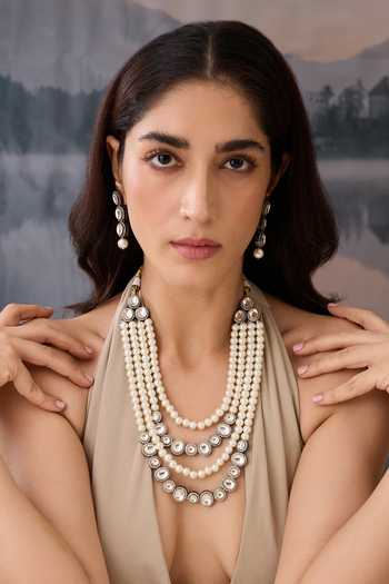 Paisley Pop Layered Polki Pearl Necklace Set 