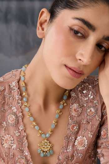 Paisley Pop Kundan Blue Stone Pendant Necklace 